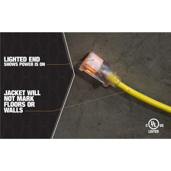 Outdoor Extension Cord, 50 Ft, 12 gauge 3 prong, Heavy Duty, SJTW Cord, Yellow - Picture 10 of 16
